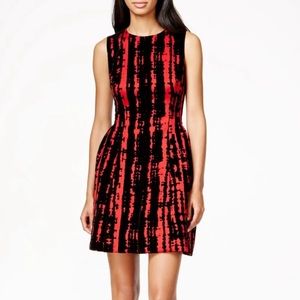 Calvin Klein Red Black Velvet Sleeveless Flare Party‎ Dress Size 2